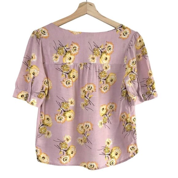 Madewell Pink Linen Blend Plaza Dutch Dandelion Print Top Size XX-Small - Picture 3 of 9